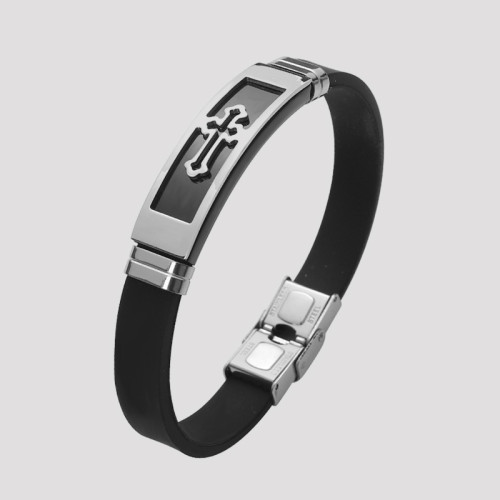 Black Silver Fashion Leather Bracelet