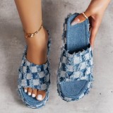 The cowboy blue Casual Patchwork Round Comfortable Wedges Shoes