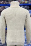 Бежевая мужская водолазка с длинным рукавом вязаный свитер