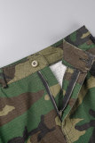 Camouflage Casual Camouflage Print Tassel Patchwork Slit Regular High Waist Conventional Patchwork Skirt