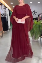Красное повседневное однотонное длинное платье в стиле пэчворк с круглым вырезом Платья