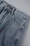 Gonne di jeans skinny a vita alta con spacco solido casual blu