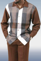 Коричневый мужской коричневый замшевый прогулочный костюм с длинным рукавом 027