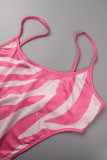 Розовый сексуальный повседневный без спинки асимметричный U-образный вырез без рукавов из двух частей