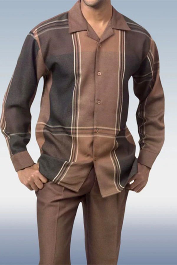 Pantalón de manga larga marrón Conjunto de andar de dos piezas a cuadros marrón