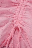 Bandagem Sólida Sexy Rosa Patchwork Draw String Halter Assimétrico Sem Mangas Duas Peças