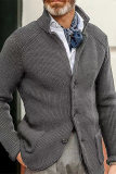 Grey Casual Solid Buttons V Neck Outerwear