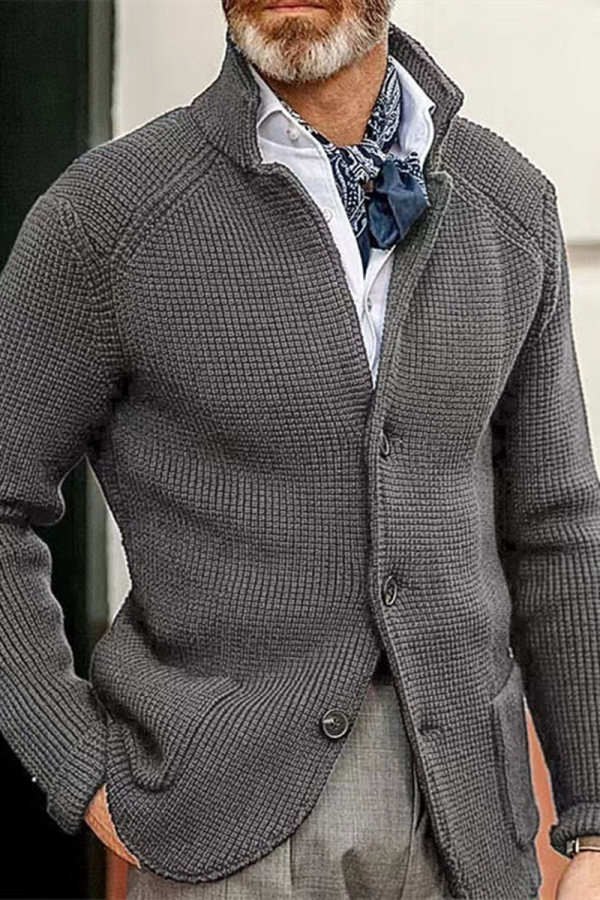 Prendas de abrigo con cuello en V y botones sólidos casuales grises