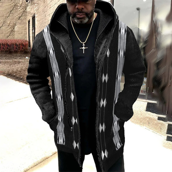 Prendas de abrigo de cuello con capucha de patchwork de tótem nacional casual negro