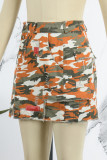 Orange Casual Camouflage Print Patchwork Slit Skinny High Waist Conventional Patchwork Skirt
