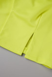 Fluorescent Green Casual Solid Patchwork Cardigan Turndown Collar Long Sleeve Two Pieces