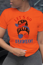 T-shirts à col en V orange à imprimé patchwork de vêtements de sport décontractés