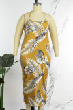 Luipaardprint, sexy, casual print, rugloze o-hals, sling-jurk, plus-size jurken