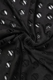 Zwarte sexy effen uitgeholde patchwork O-hals eenstaps rok Grote maten jurken