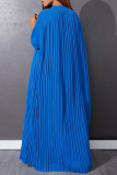Синие повседневные однотонные платья с круглым вырезом и пряжкой