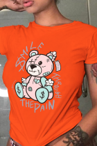T-shirt con scollo o patchwork con stampa arancione Street