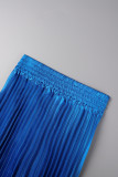 Blue Casual Solid Patchwork Fold Straight High Waist Straight Solid Color Bottoms