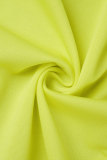 Cárdigan de retazos sólido casual amarillo cuello vuelto manga larga dos piezas