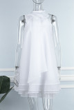 Vestido sin mangas de patchwork sólido casual blanco con lazo Vestidos