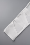 Calça branca casual patchwork lisa cintura alta lápis cor sólida