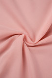 Vestidos longos casuais rosa lisos patchwork com decote em V