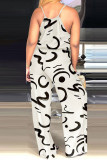 Colour Casual Print Patchwork Spaghetti Strap Straight Jumpsuits