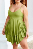 Grünes, sexy, lässiges, solides, ärmelloses Kleid mit Spaghettiträgern und Kleider in Übergröße