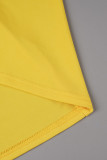 Gelbes sexy formelles Patchwork-Abendkleid mit heißem Bohrschlitz und V-Ausschnitt