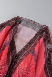 Розово-красный повседневный кардиган с принтом и V-образным вырезом Верхняя одежда