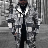 Prendas de abrigo de cuello con capucha de patchwork geométrico informal gris