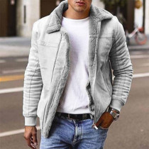 Grey Men's Faux Deerskin Plush Lined Jacket