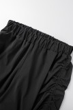 Schwarze, lässige, solide Patchwork-Hosen mit hoher Taille, gerade, einfarbige Unterteile