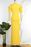 Желтое сексуальное вечернее платье в стиле пэчворк с горячим бурением и V-образным вырезом