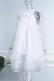 Белое повседневное однотонное платье в стиле пэчворк с бантом Без рукавов Платья