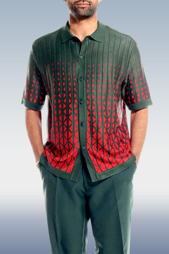 Green Criss-Cross Pattern Walking Suit Short Sleeve Set