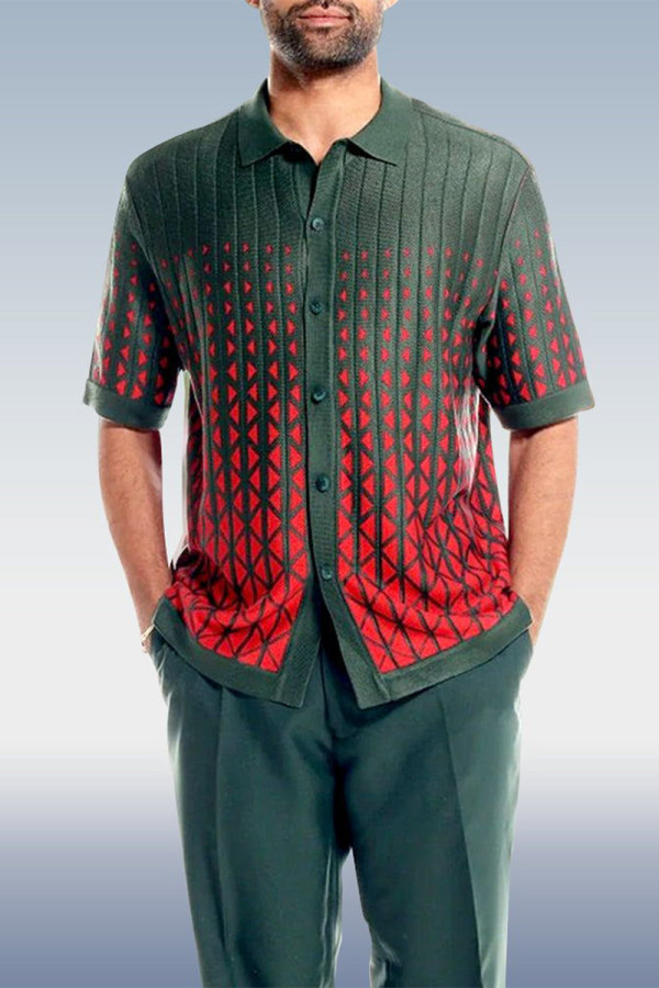 Green Criss-Cross Pattern Walking Suit Short Sleeve Set