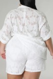 Weißes, lässiges, einfarbiges Patchwork-Hemdkragen-Zweiteiler in Übergröße