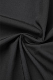 Vestidos de una línea de cuello cuadrado de frenillo de retazos sólidos casuales negros
