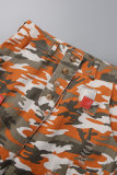 Orange Casual Camouflage Print Patchwork Slit Skinny High Waist Konventionell Patchwork-kjol