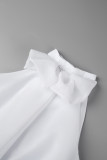 Vestido sin mangas de patchwork sólido casual blanco con lazo Vestidos