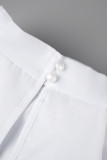 Patchwork solido casual bianco con abiti senza maniche con fiocco