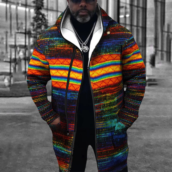 Farbige, lässige, geometrische Patchwork-Oberbekleidung mit Kapuzenkragen
