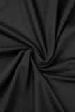 Black Sexy Solid Hollowed Out Patchwork Frenulum Flounce Spaghetti Strap Sling Dress Dresses