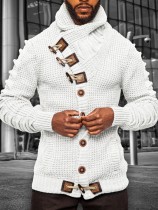 Prendas de abrigo de cuello alto con botones de retazos sólidos casuales blancos