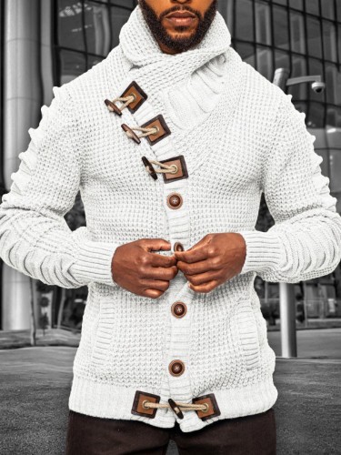 Casacos de gola alta branco casual sólido patchwork com botões