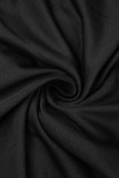 Черное сексуальное повседневное однотонное длинное платье с круглым вырезом