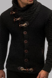 Black Casual Solid Patchwork Buttons Turtleneck Outerwear
