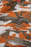 Oranje casual camouflage print patchwork gleuf skinny hoge taille conventionele patchwork rok
