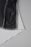 Robe longue noire sexy décontractée en patchwork fendue à col rond