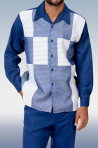 Pantalón de manga larga azul Conjunto de andar de dos piezas a cuadros azules